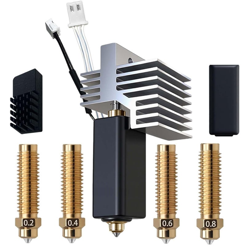 Wefuit for Elegoo Centauri Carbon/Centauri Carbon 2 hotend, pre-Installed 0.4mm Hardened Steel Brass Nozzle, Heat Sink Installed, with 0.2mm, 0.4mm, 0.6mm, 0.8mm Nozzle, Silicone Sock and Nozzle Wipe - Image 1